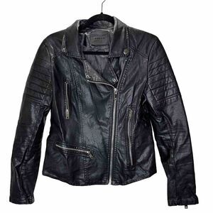BlankNYC Black Faux Leather Zip Moto Jacket Quilted Shoulders & Back Design SM
